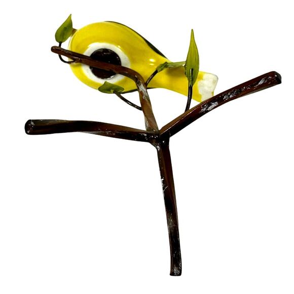 Unique Ceramic Gold Finch Bird Perched on Metal Branch /Twig Stand-Excellent! - Picture 5 of 5